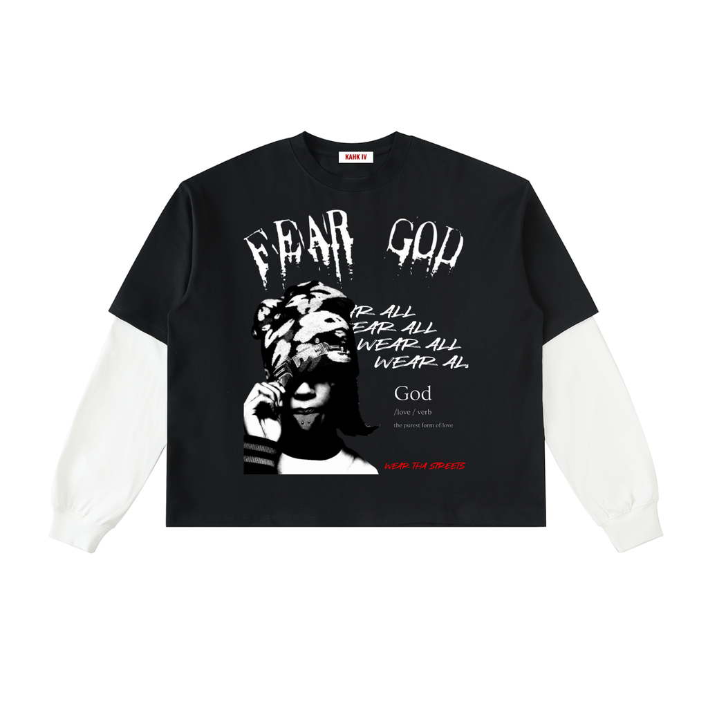 Layered Contrast Sleeve Cotton T-Shirt